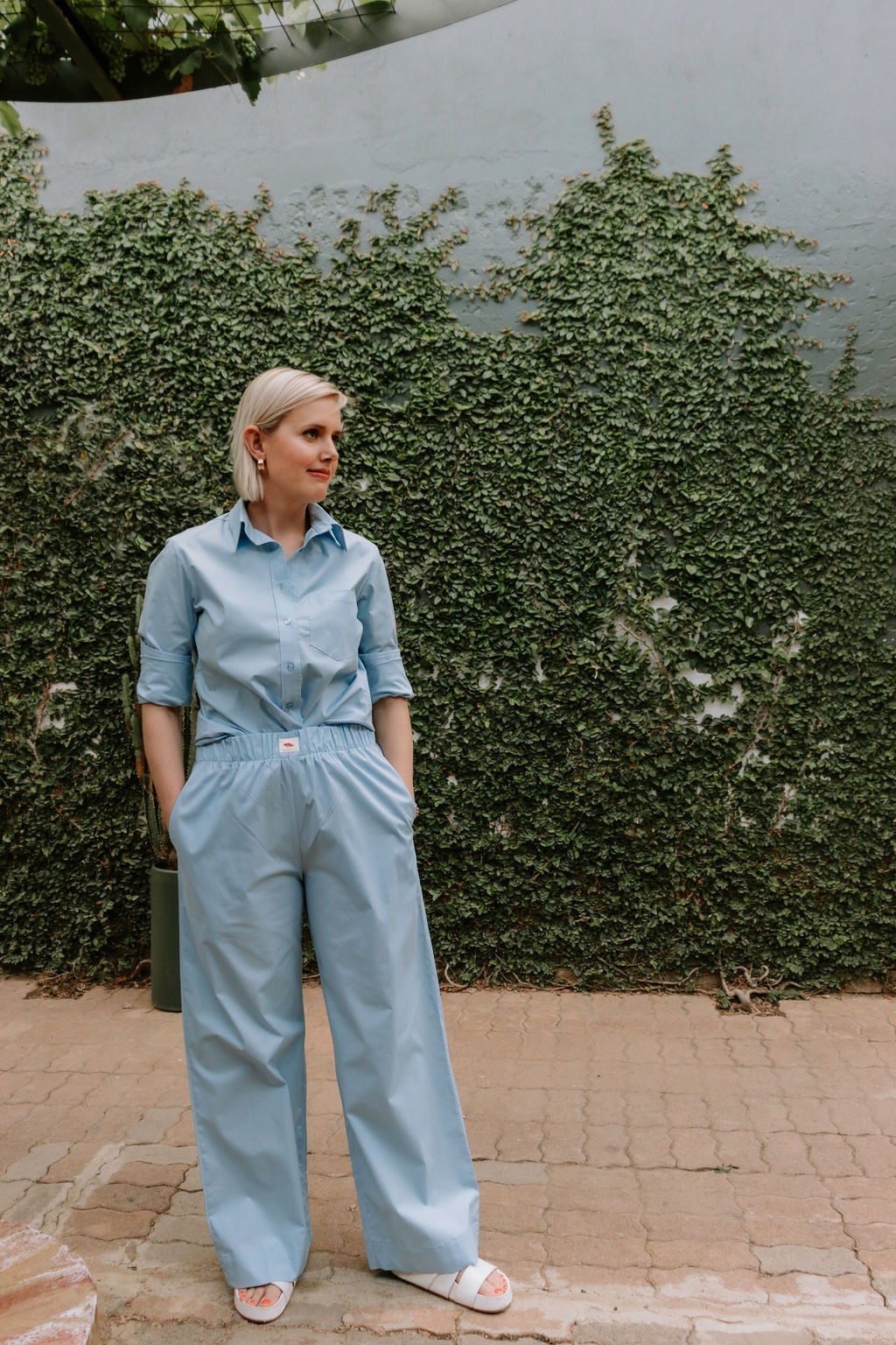 Cotton poplin pants - sky blue