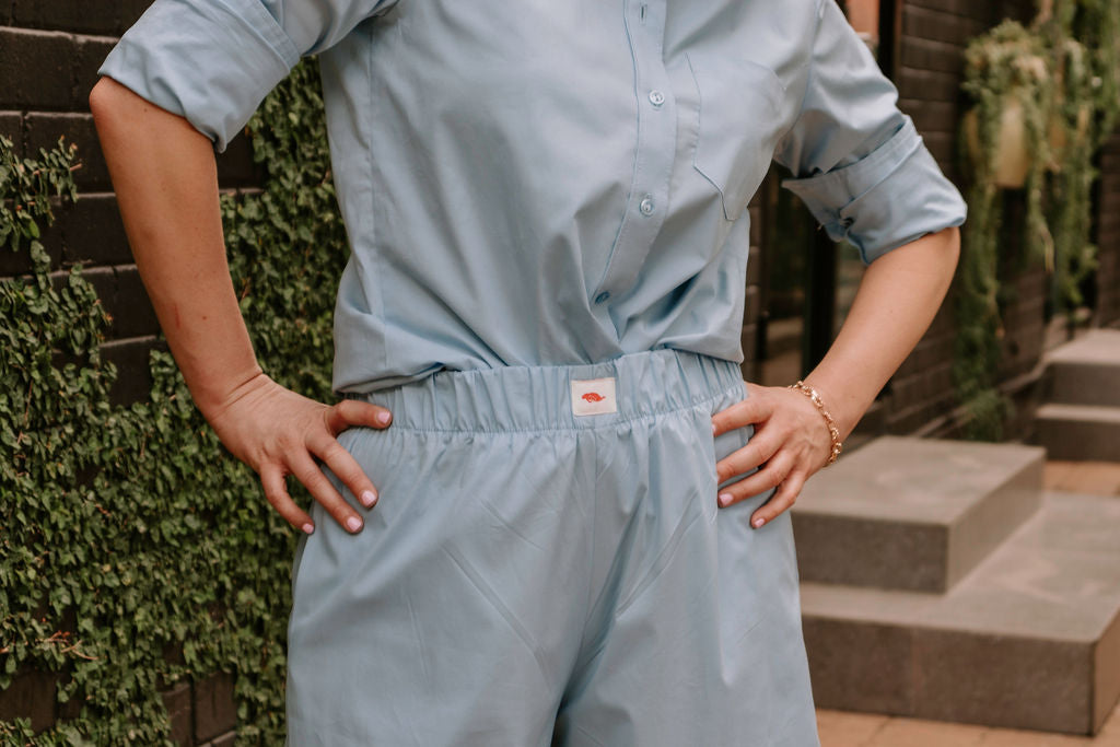 Cotton poplin pants - sky blue