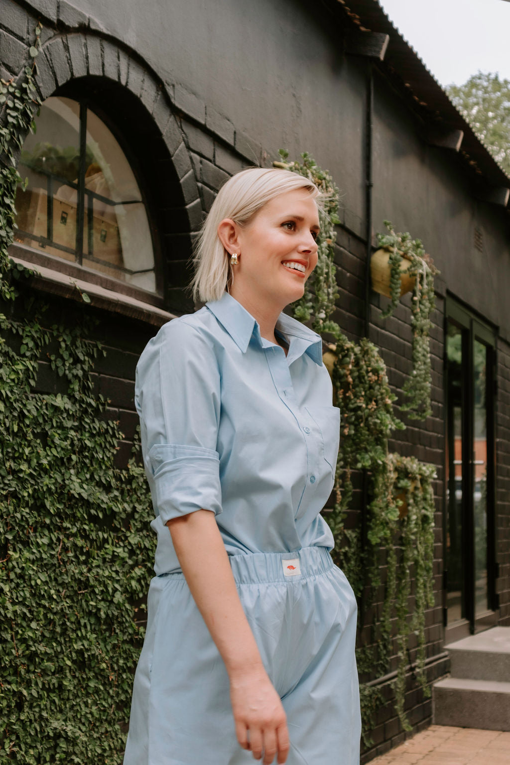 Cotton poplin blouse - sky blue