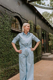 Cotton poplin blouse - sky blue