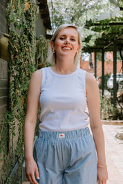 Striped pants - blue and white