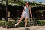 Striped shorts - blue, white and red