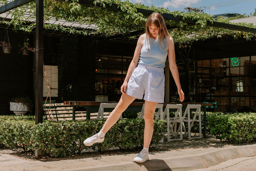 Striped shorts - blue, white and red